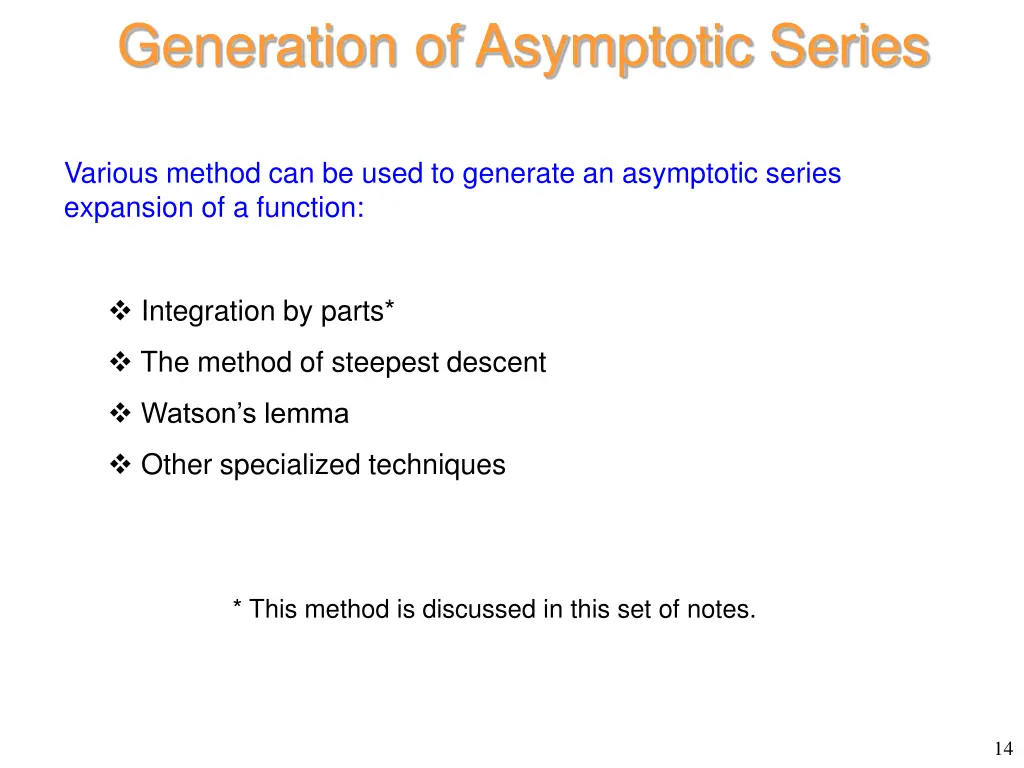 generation of asymptotic series