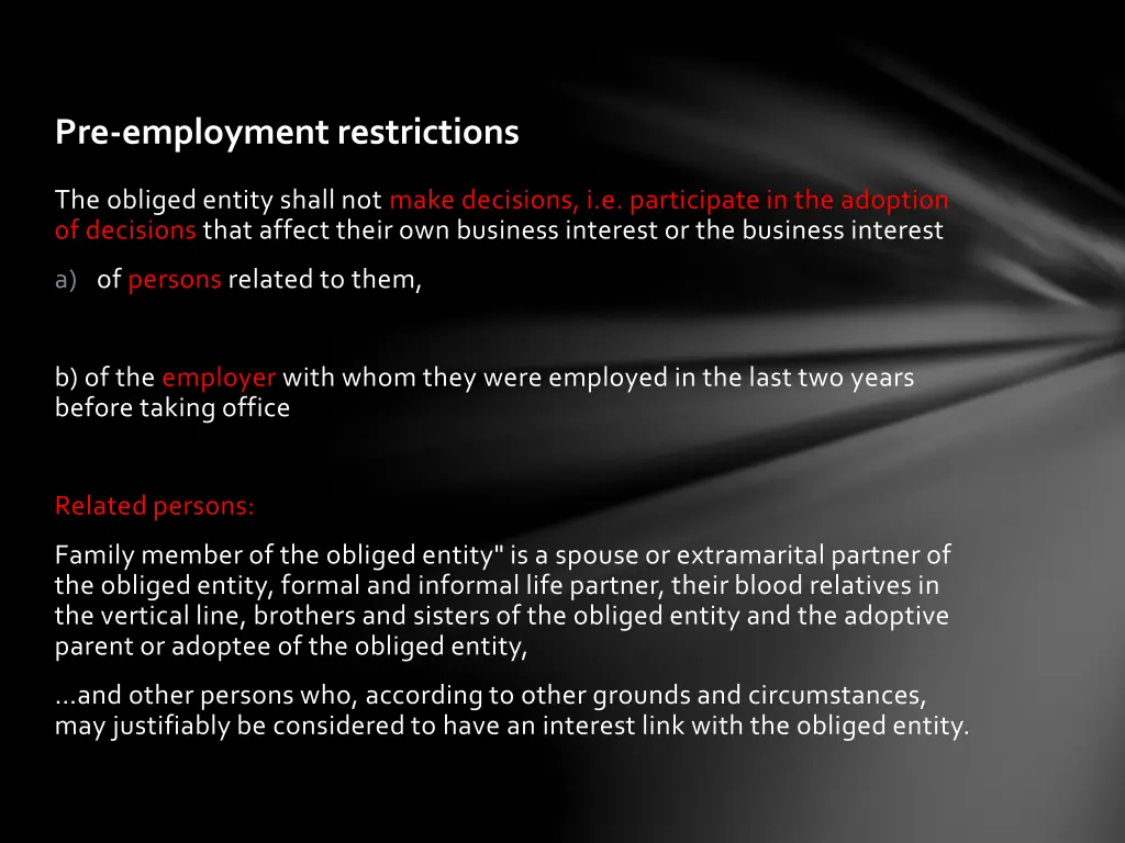 pre employment restrictions