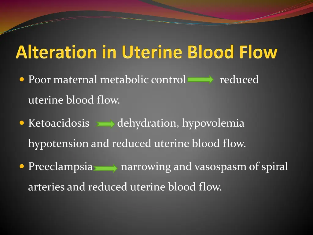poor maternal metabolic control reduced