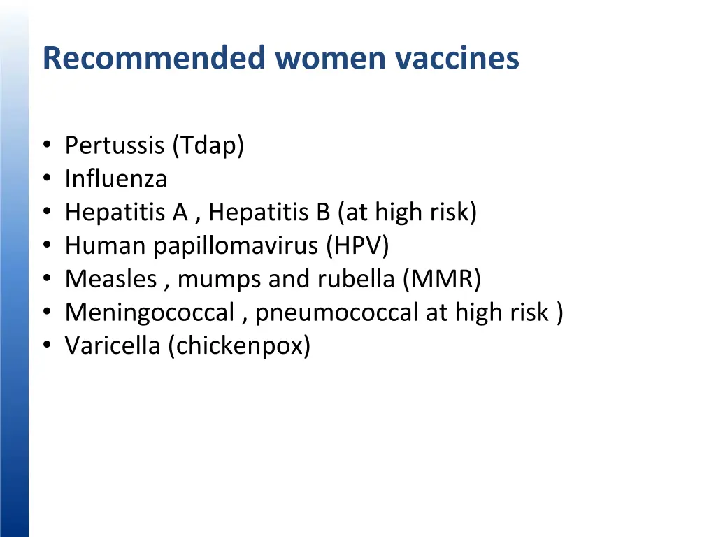 recommended women vaccines