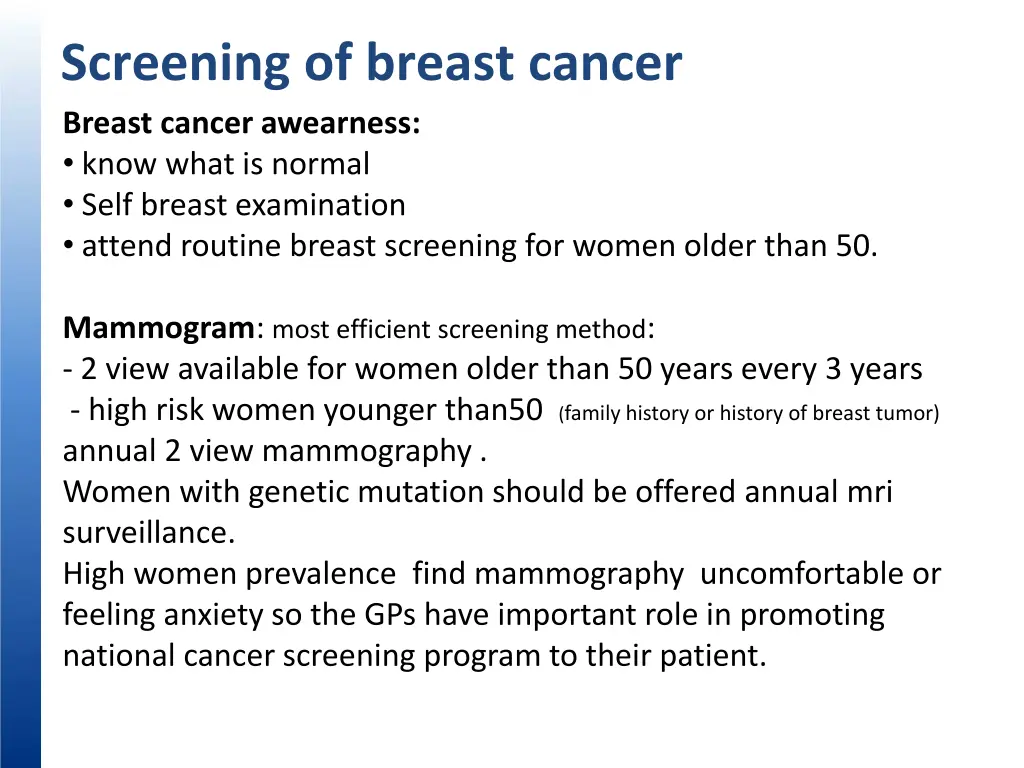 screening of breast cancer breast cancer