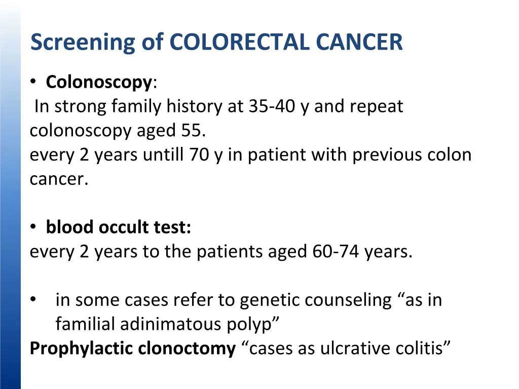screening of colorectal cancer