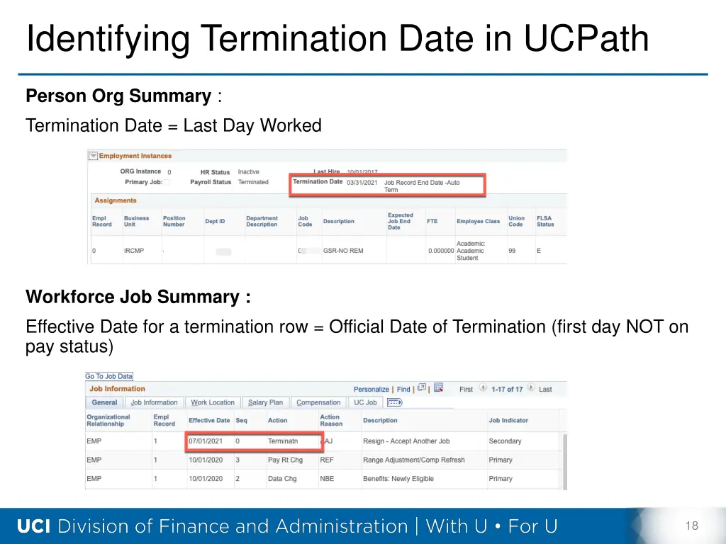 identifying termination date in ucpath