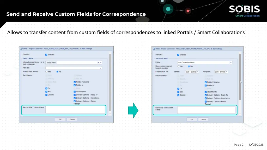 send and receive custom fields for correspondence