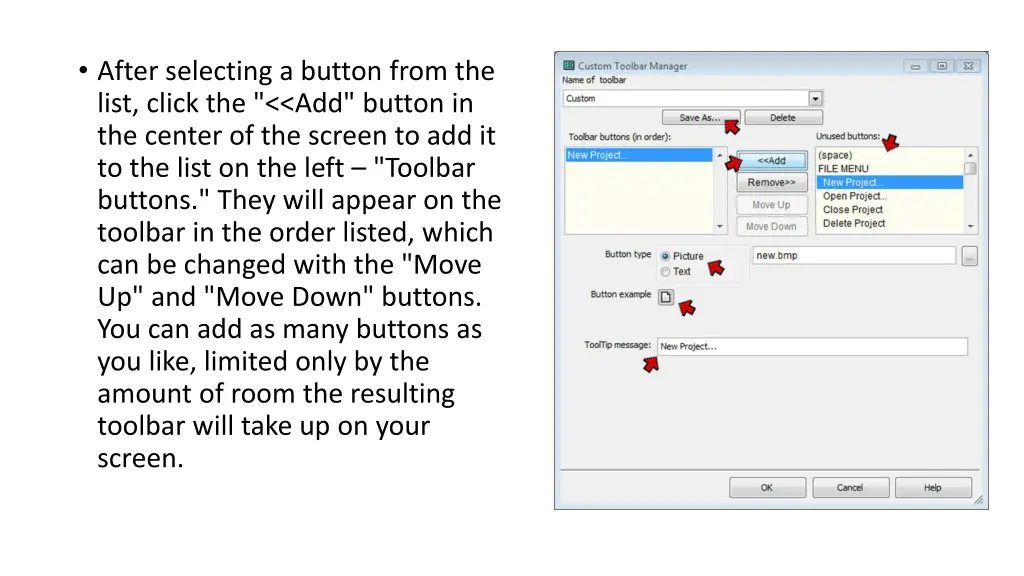after selecting a button from the list click