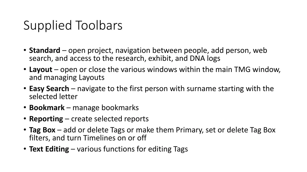 supplied toolbars