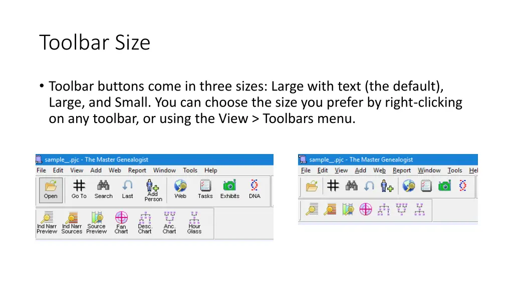 toolbar size