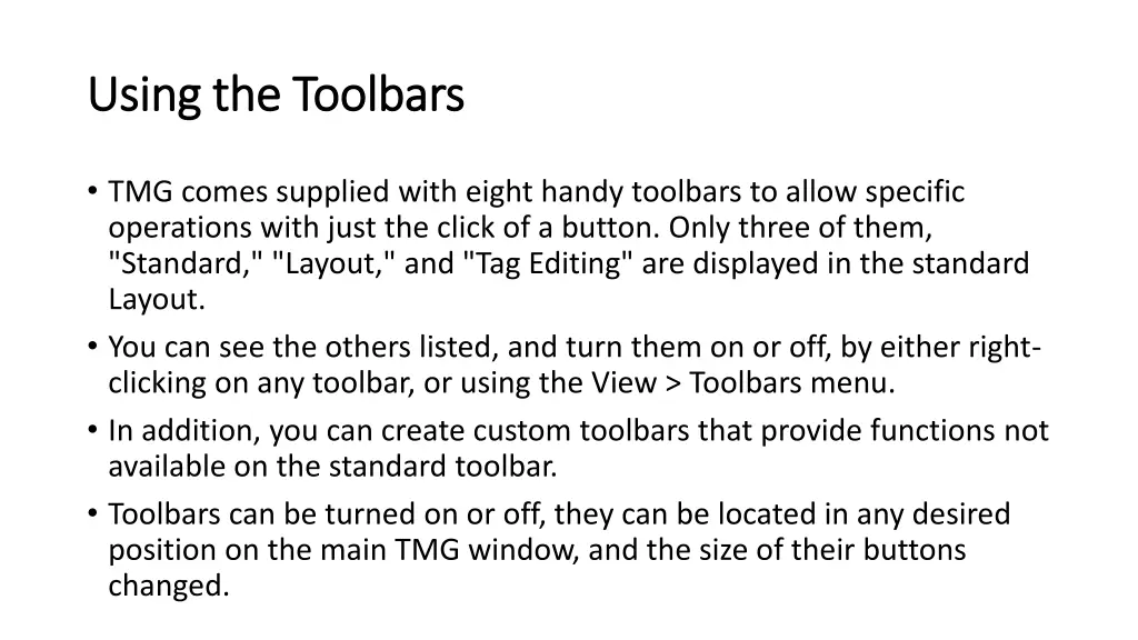 using the using the toolbars