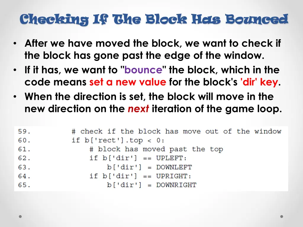 checking if the block has bounced checking