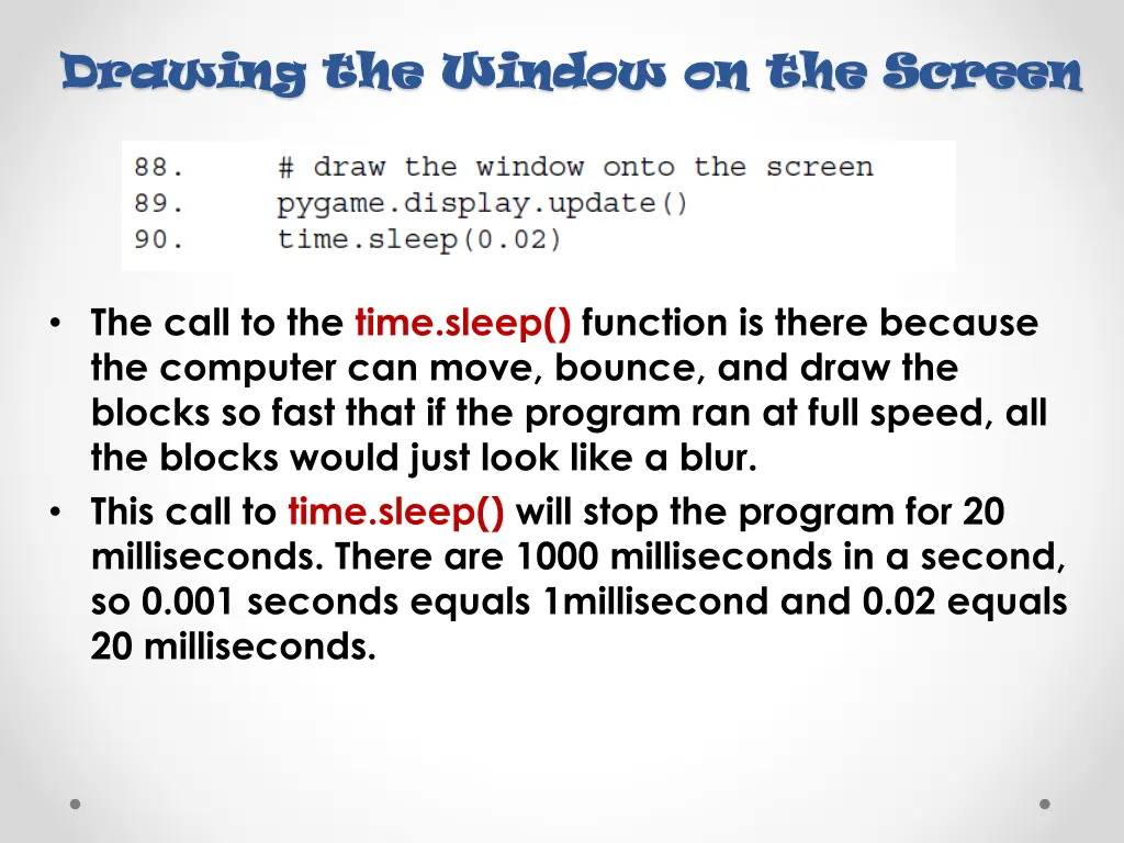 drawing the window on the screen drawing