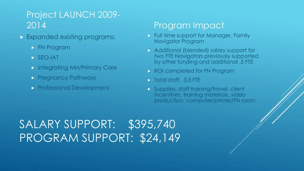 project launch 2009 2014 expanded existing