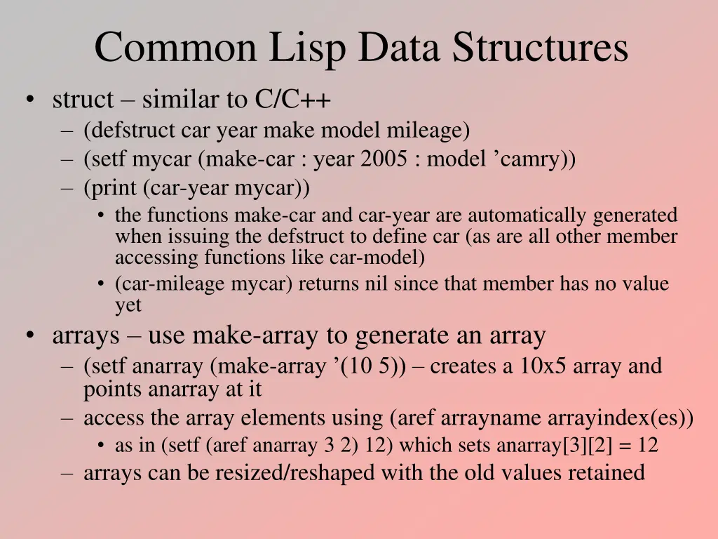 common lisp data structures struct similar