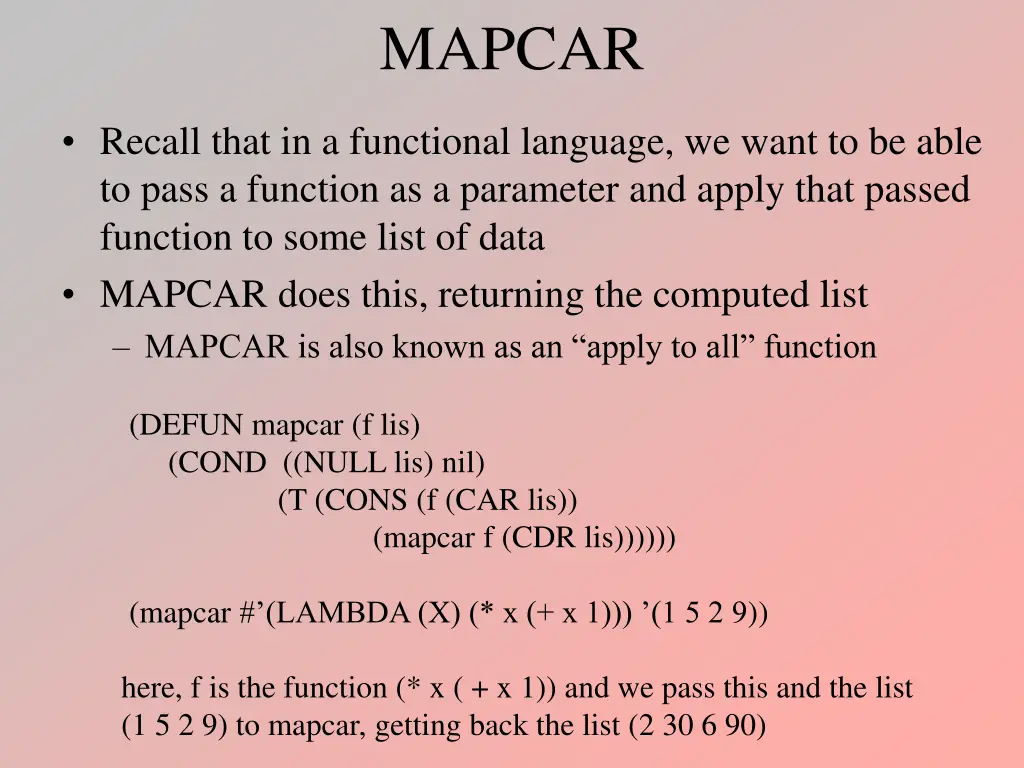 mapcar