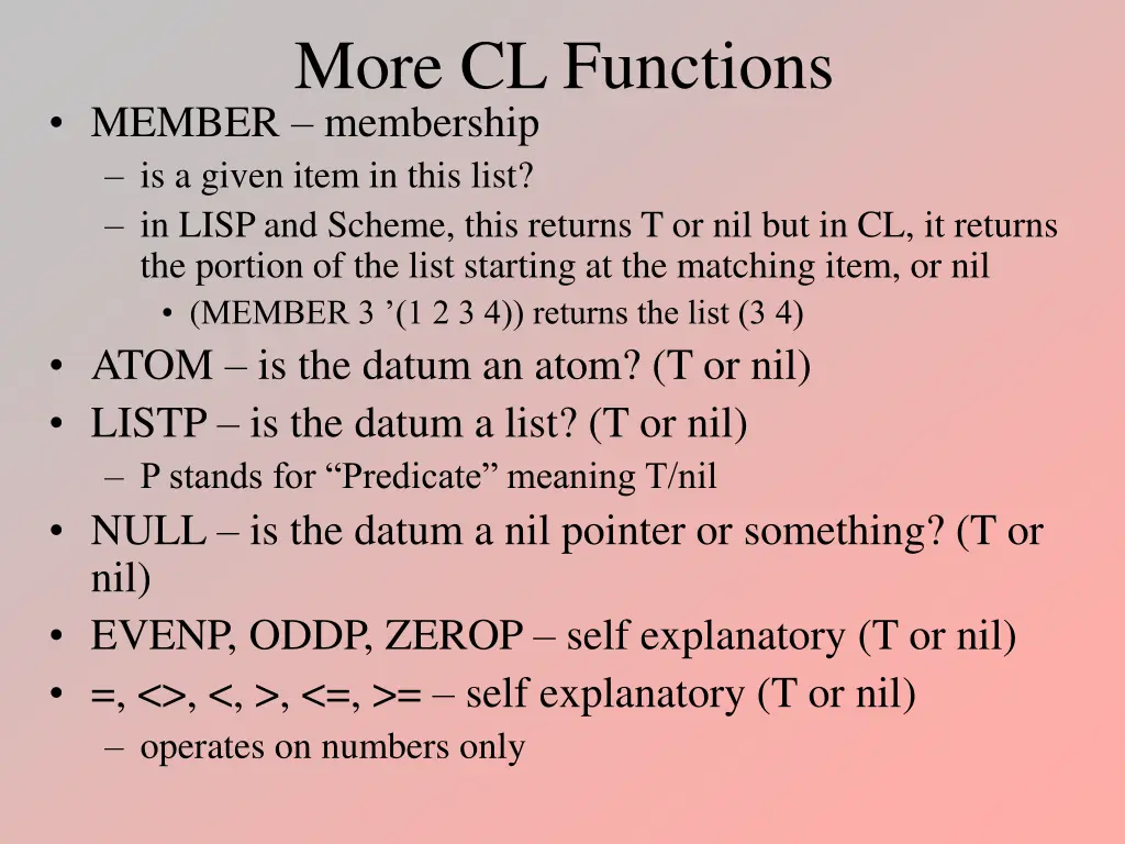 more cl functions member membership is a given