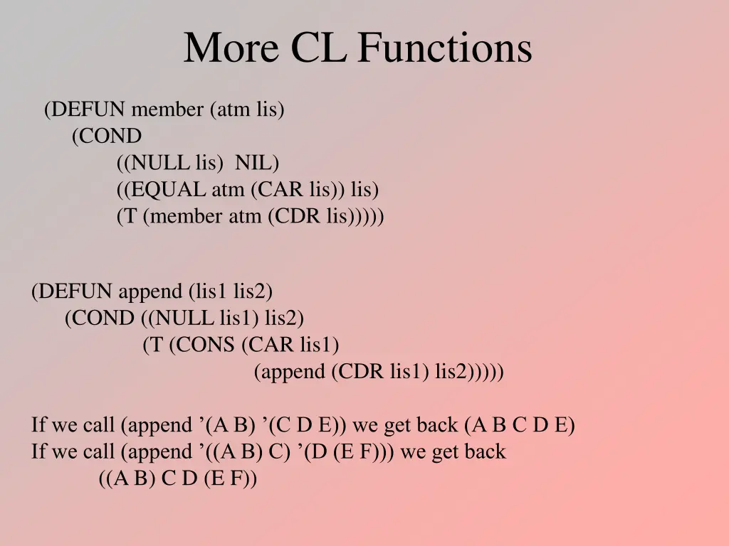 more cl functions