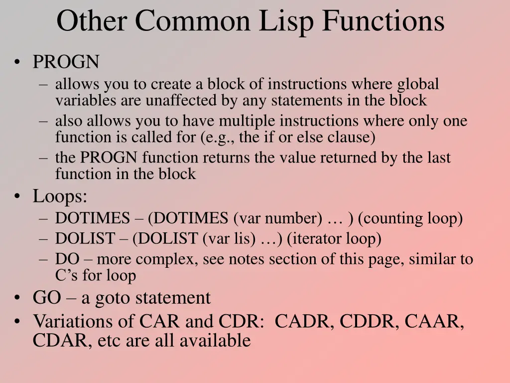 other common lisp functions