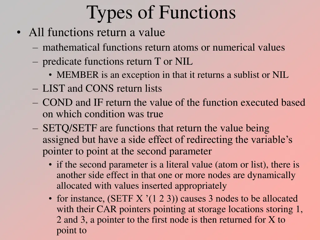 types of functions all functions return a value
