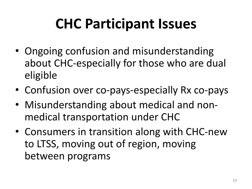 chc participant issues