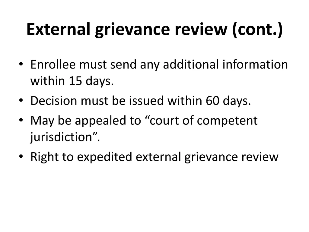 external grievance review cont