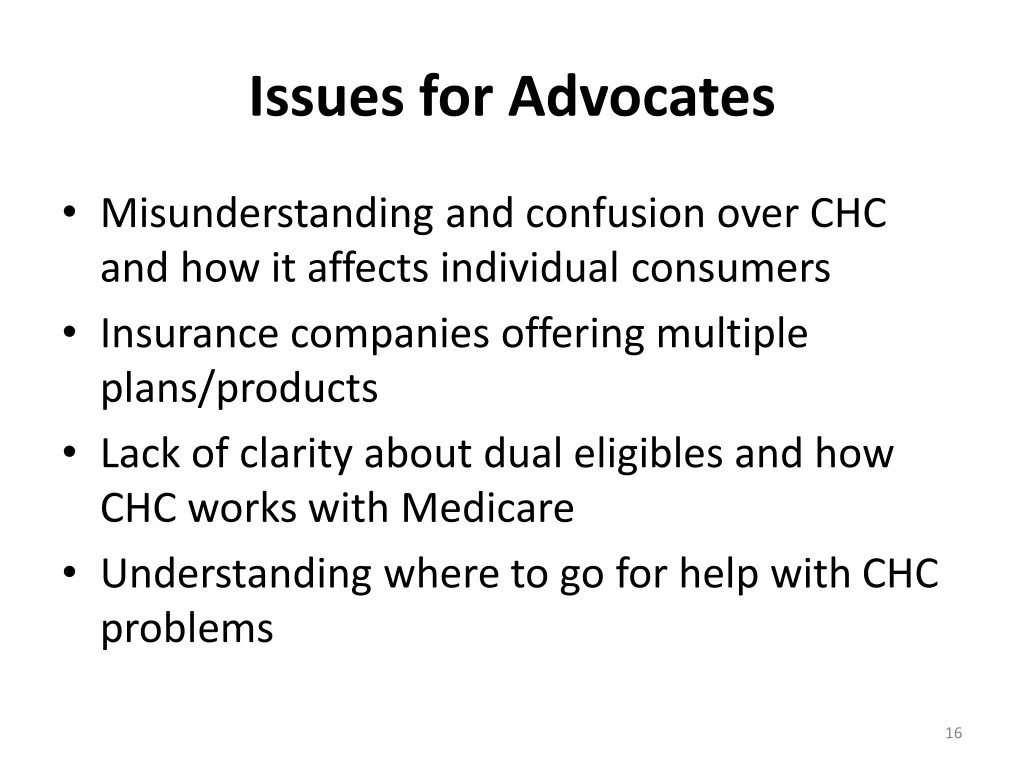 issues for advocates