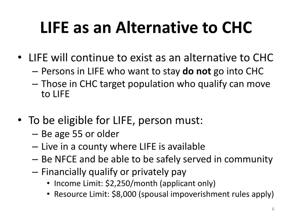 life as an alternative to chc