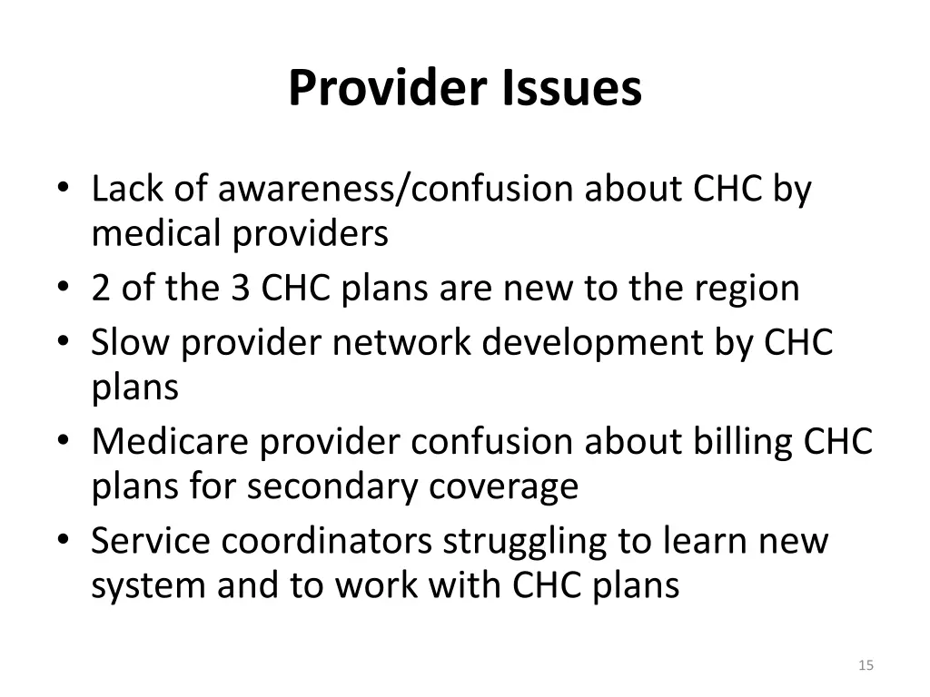 provider issues