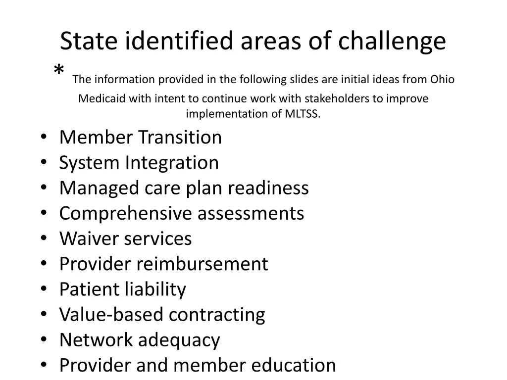 state identified areas of challenge