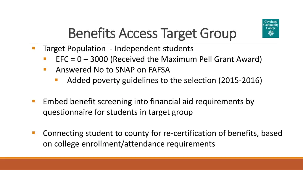 benefits access target grou benefits access