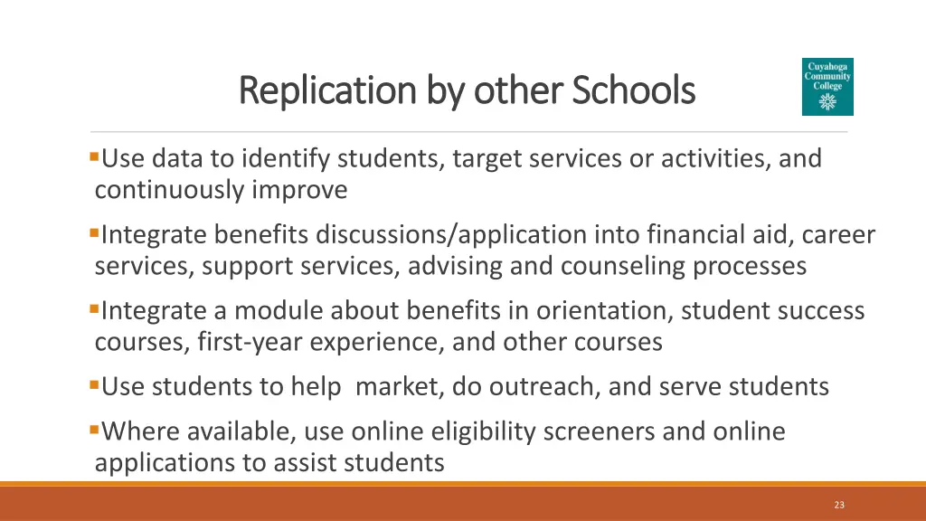 replication by other schools replication by other