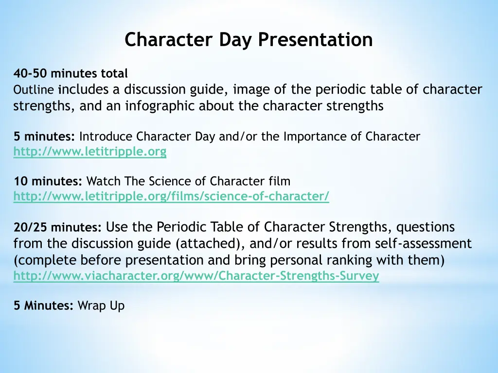 character day presentation