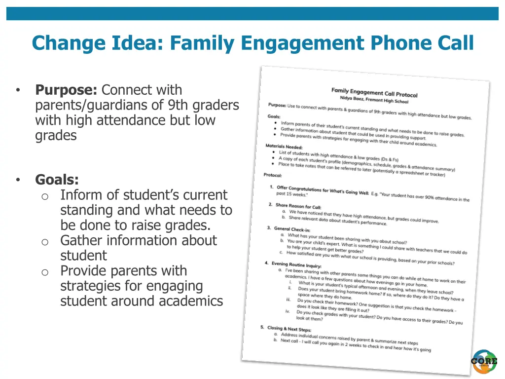change idea family engagement phone call