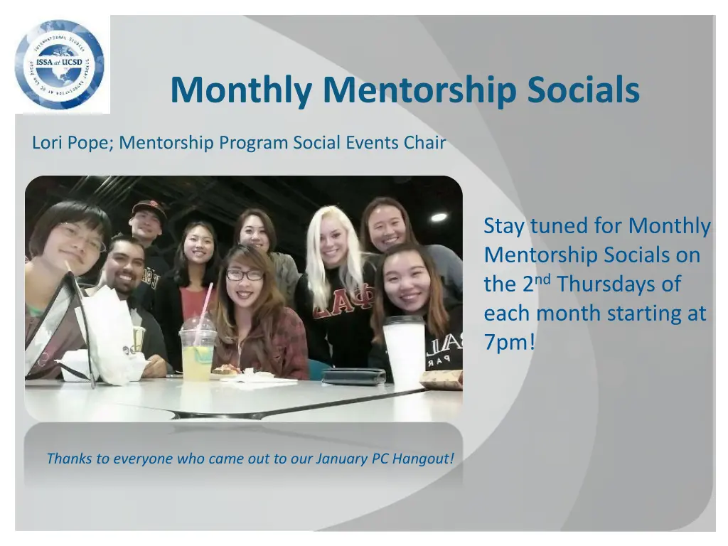 monthly mentorship socials