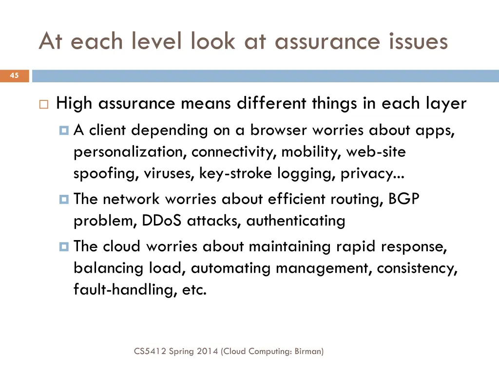 at each level look at assurance issues