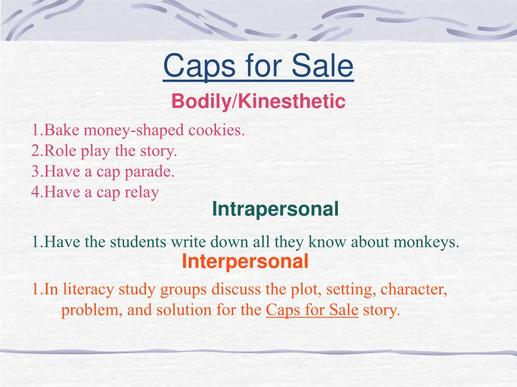 caps for sale bodily kinesthetic