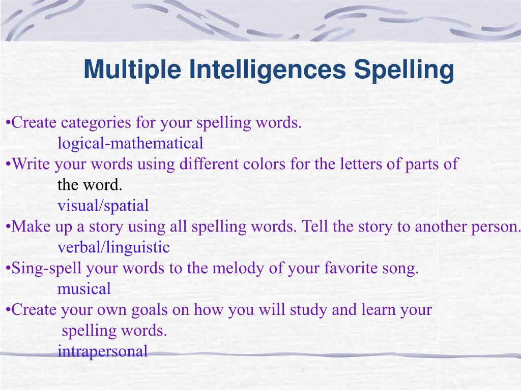 multiple intelligences spelling