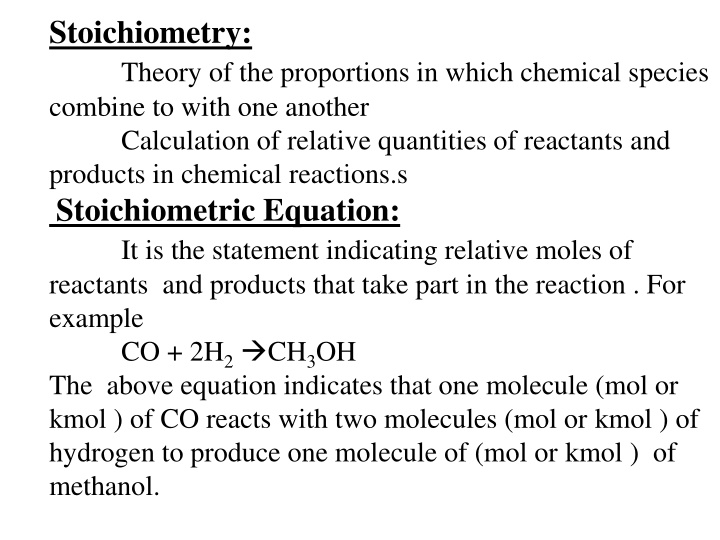 stoichiometry theory of the proportions in which