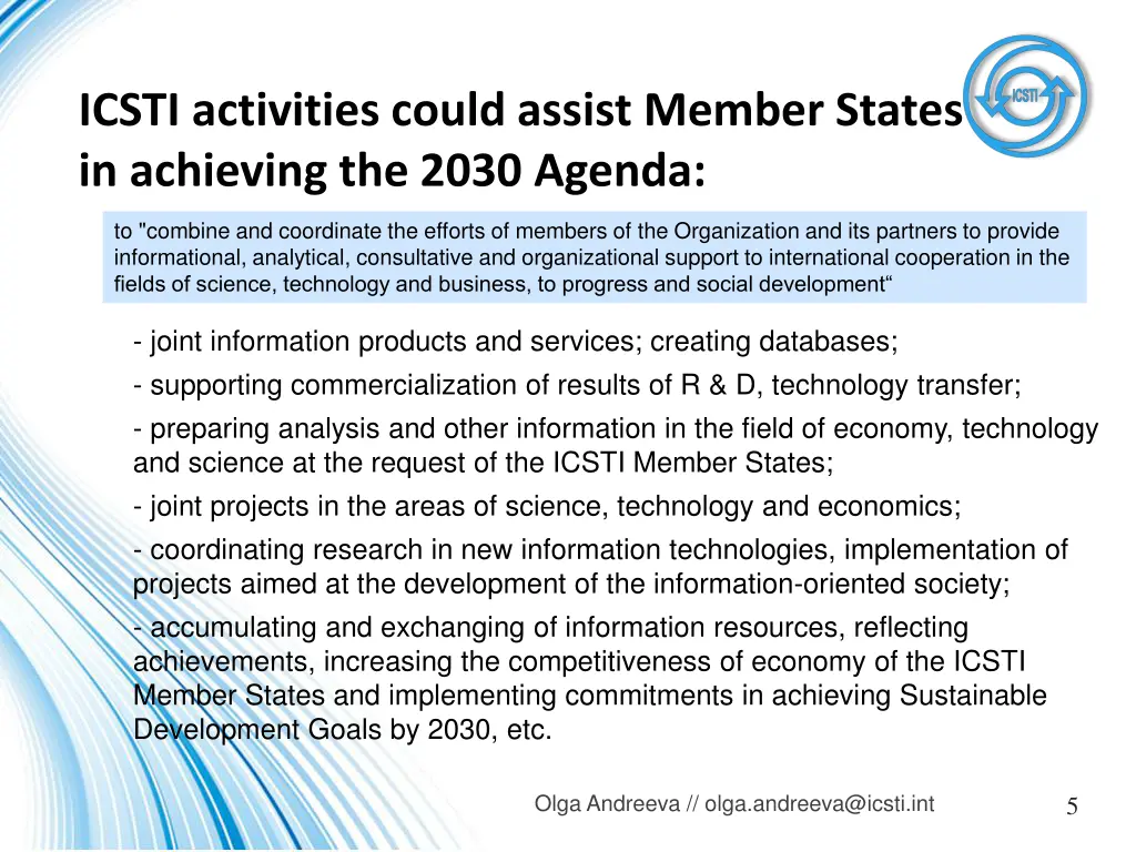 icsti activities could assist member states