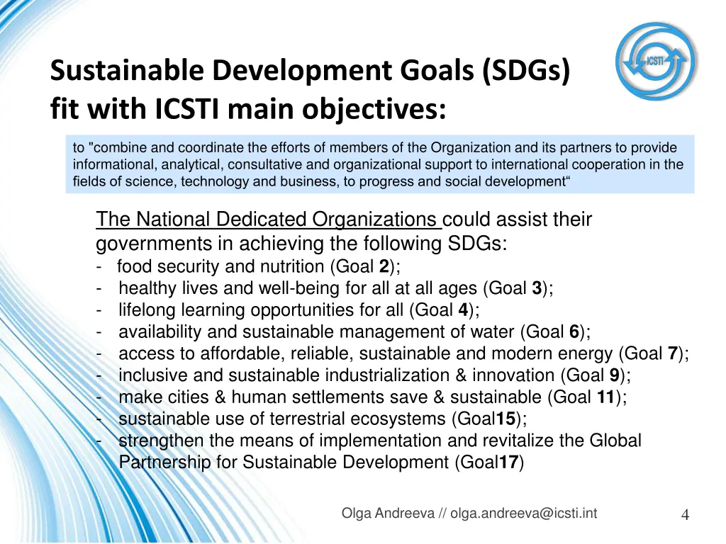 sustainable development goals sdgs fit with icsti