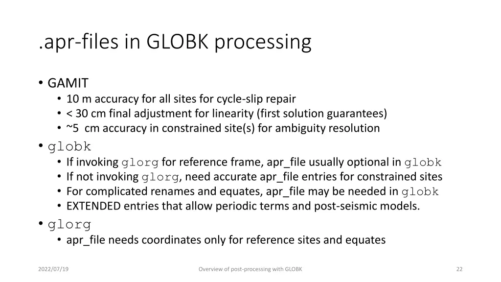 apr files in globk processing