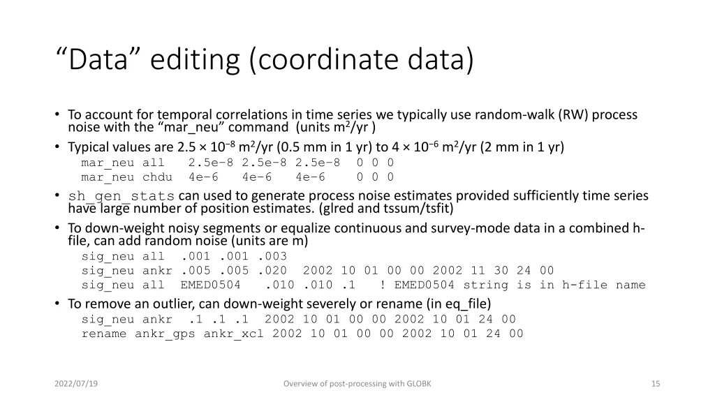 data editing coordinate data