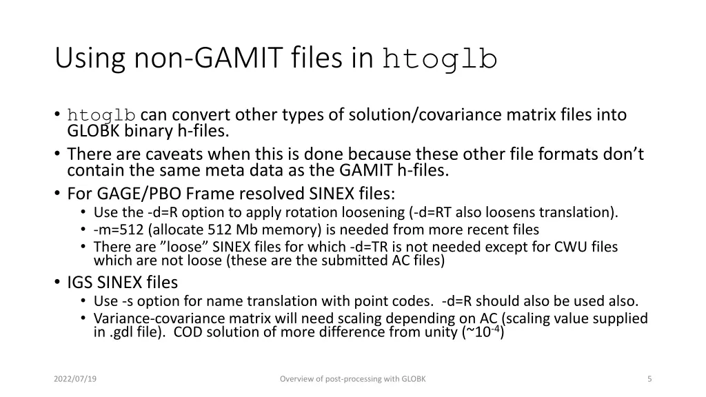 using non gamit files in htoglb