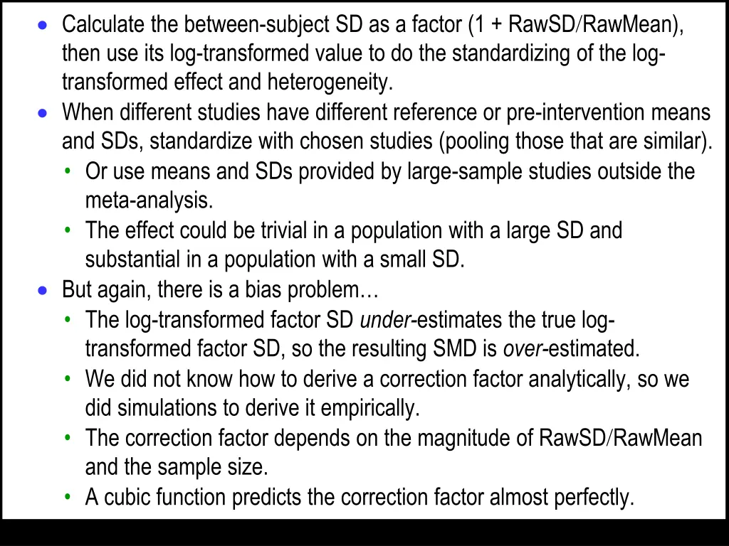 calculate the between subject sd as a factor