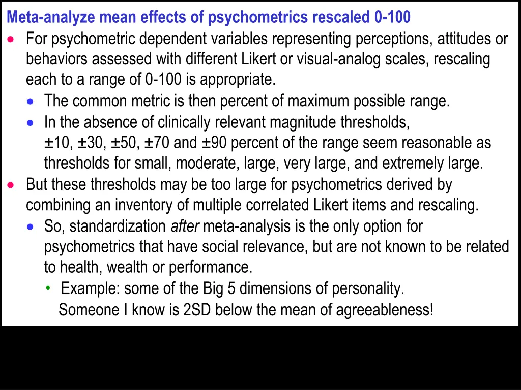 meta analyze mean effects of psychometrics