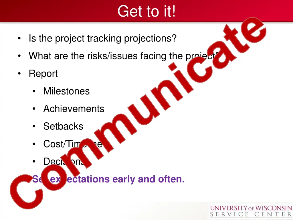 is the project tracking projections communicate