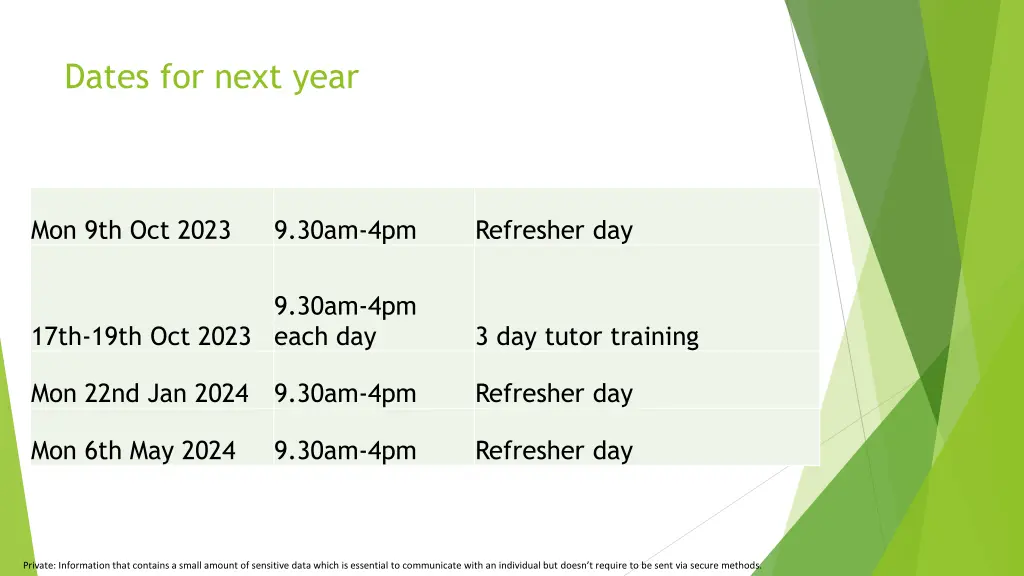 dates for next year