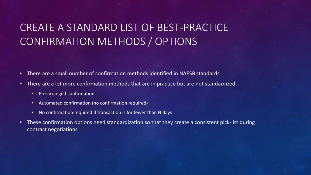 create a standard list of best practice