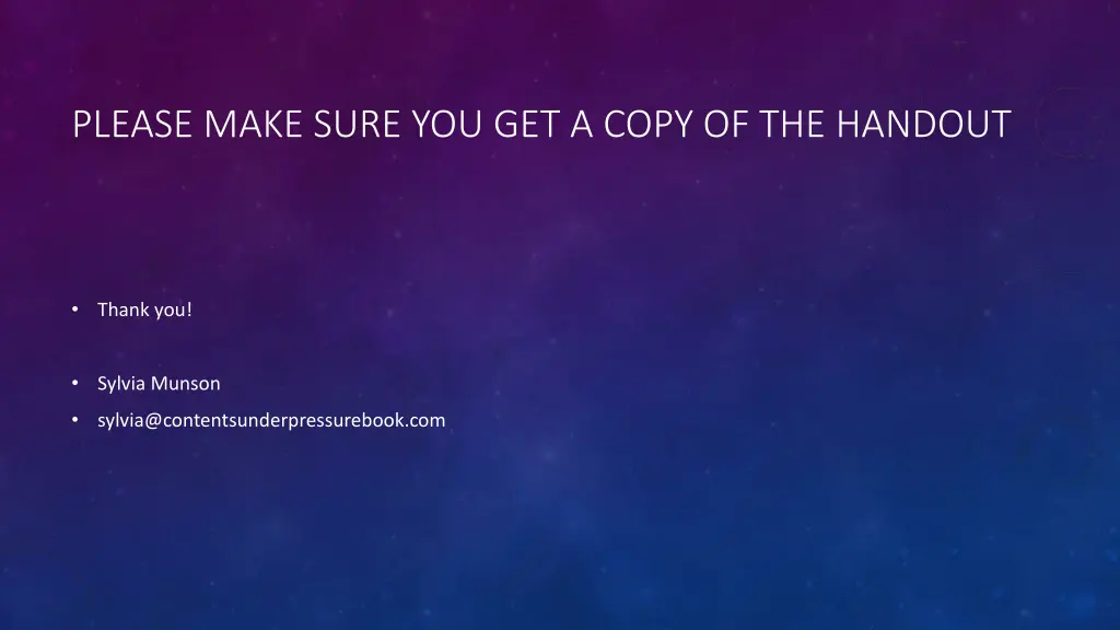 please make sure you get a copy of the handout
