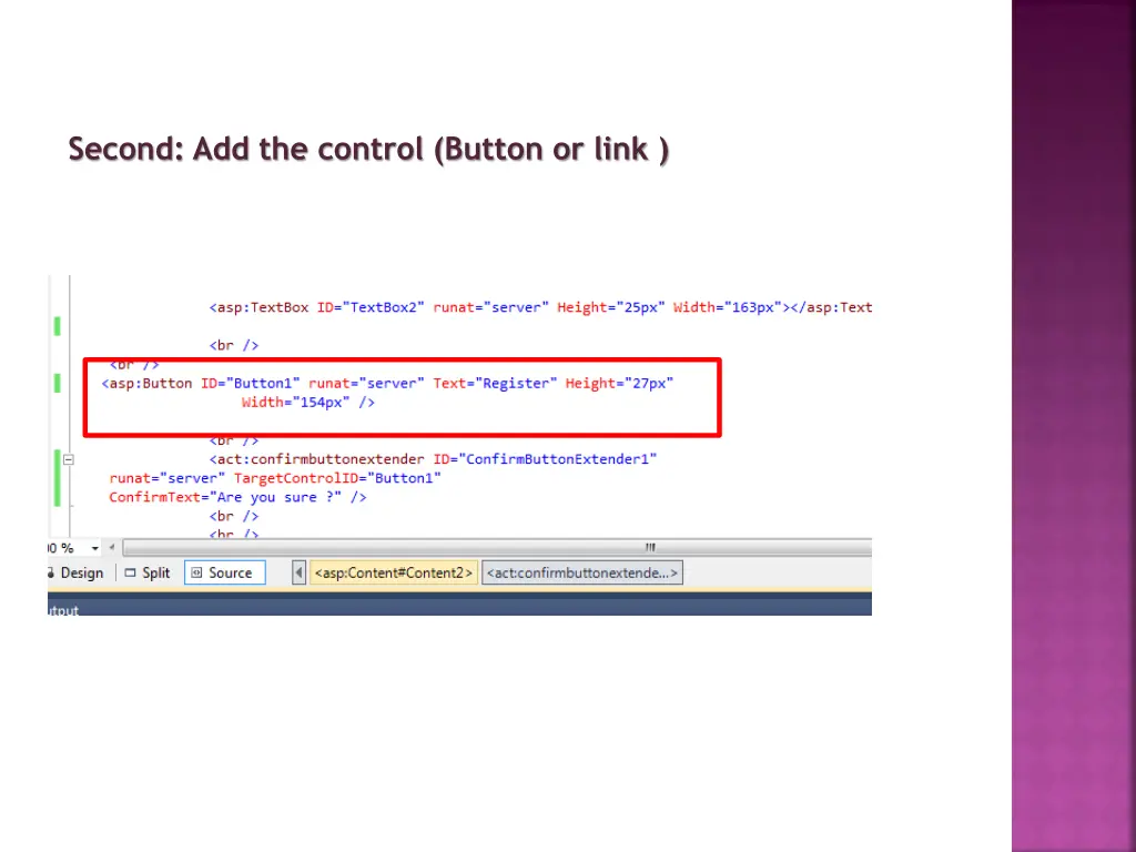 second add the control button or link