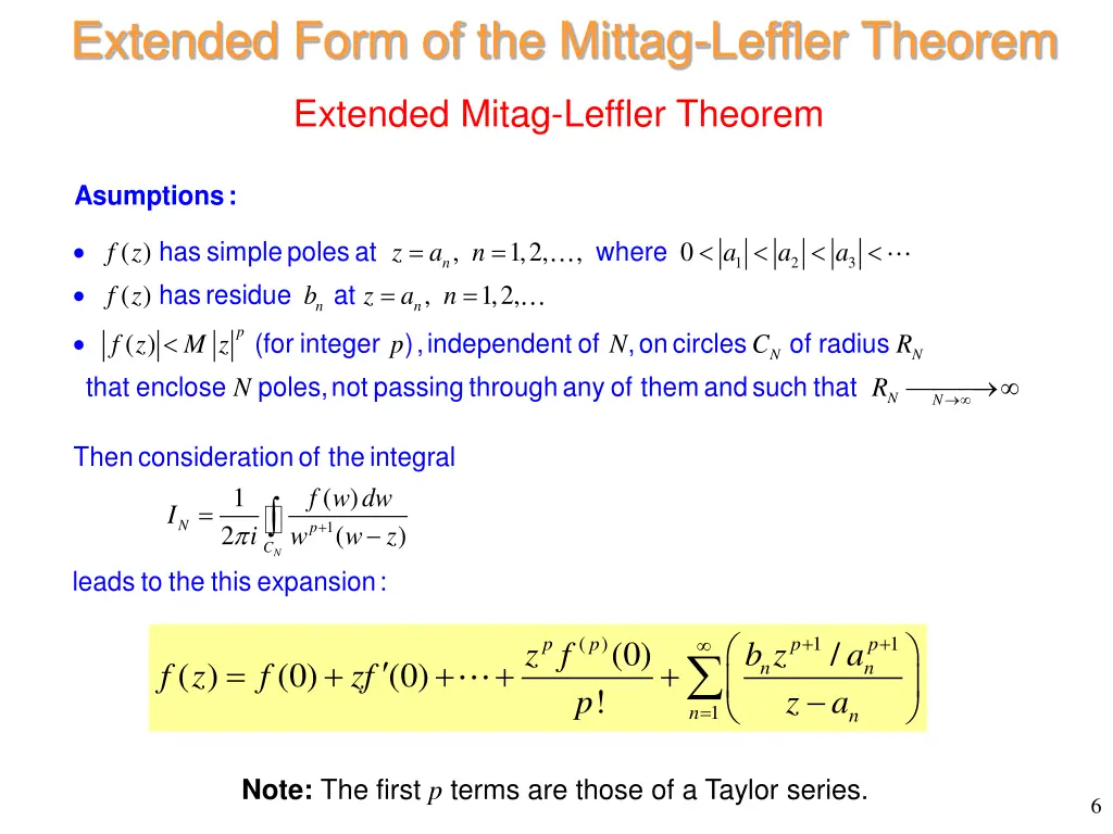extended form of the mittag leffler theorem