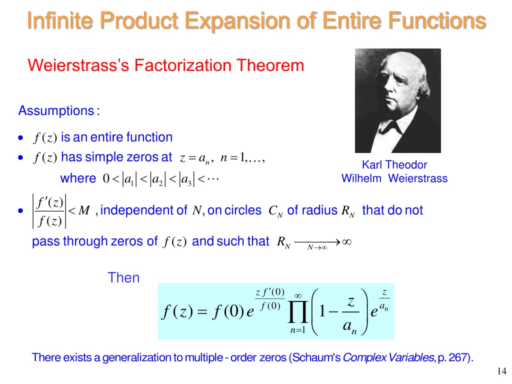 infinite product expansion of entire functions
